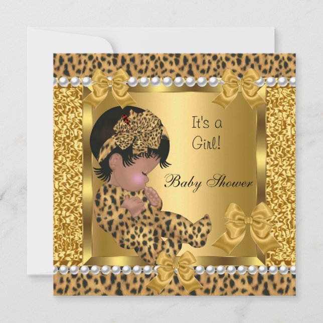 Baby Shower Cute Flicka Guld Leopard 2 Inbjudningar (Framsida)