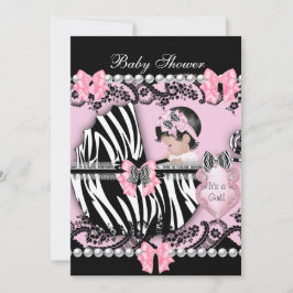 Baby Shower Cute Flicka Rosa Zebra Snöre 2 Inbjudningar