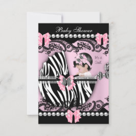 Baby Shower Cute Flicka Rosa Zebra Snöre Inbjudningar