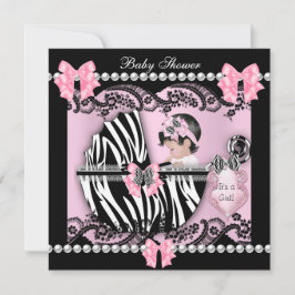 Baby Shower Cute Flicka Rosa Zebra Snöre Inbjudningar