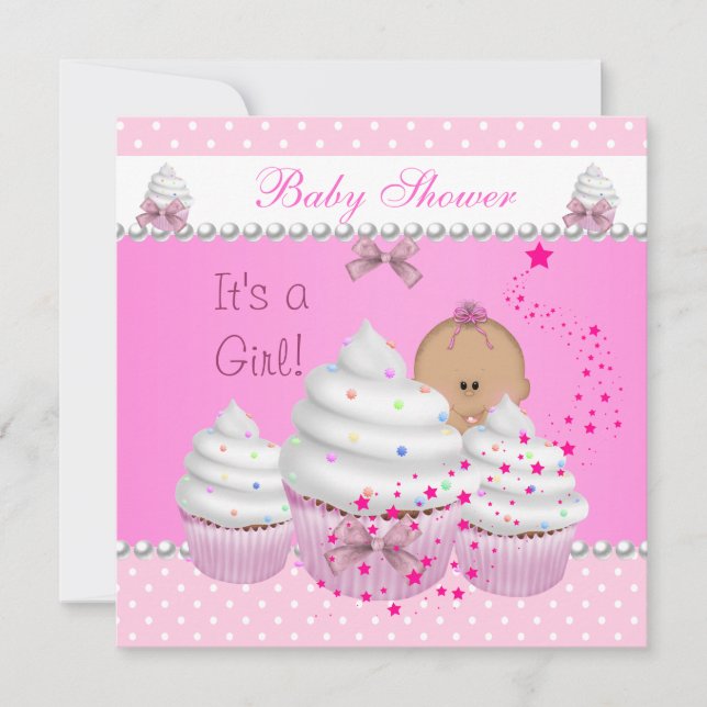 Baby Shower Cute Girl Rosa Cupaka Sprinkle Inbjudningar (Framsida)