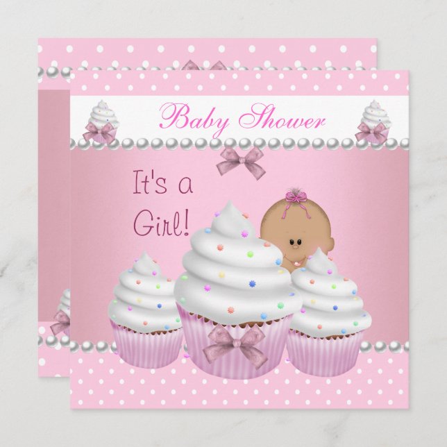 Baby Shower Cute Girl Rosa Cupaka Sprinkle Inbjudningar (Fram/baksida)