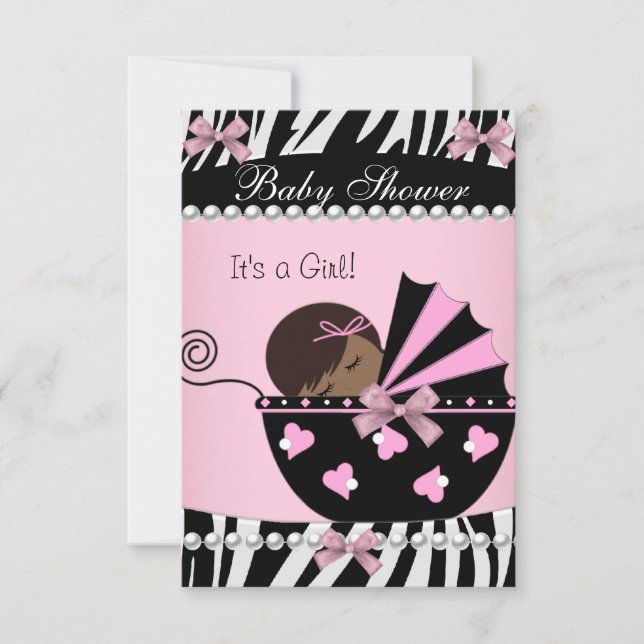 Baby Shower Cute Girl Rosa Zebra Inbjudningar (Framsida)