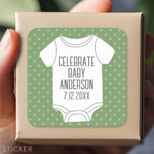 Baby Shower - Cute Grönt Polka dots Fyrkantigt Klistermärke