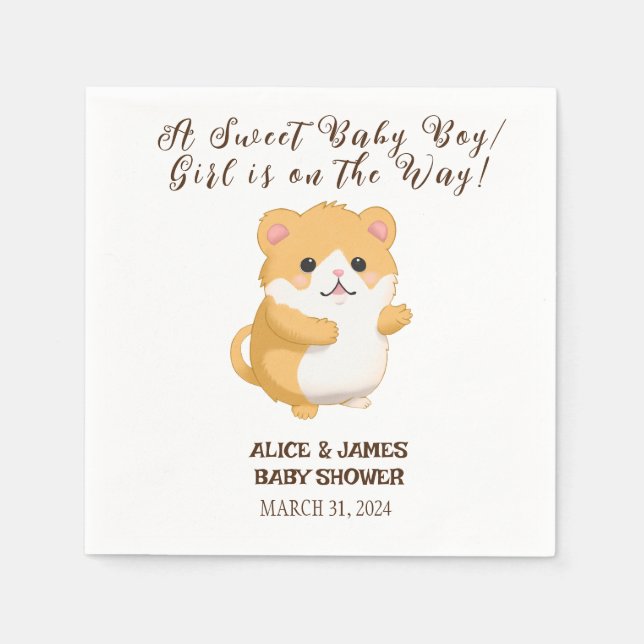 Baby Shower Cute Hamster Napkins Pappersservett (Framsidan)