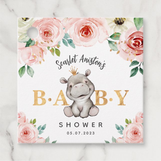 Baby Shower Cute Hippopotamus Tack Gåvor Etiketter (Framsida)