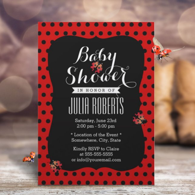 Baby Shower Cute Ladybugs Black & Red Dots Inbjudningar (Skapare uppladdad)