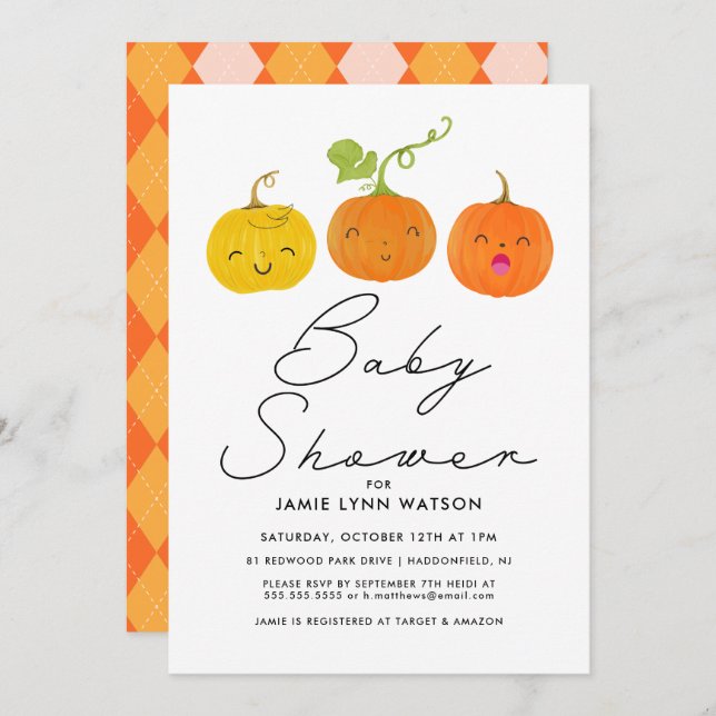 BABY SHOWER | Cute Little Pumpkin Inbjudningar (Fram/baksida)