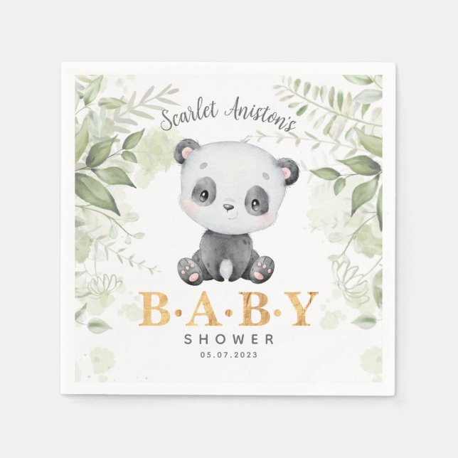 Baby Shower Cute Panda Eucalipt Greenery Pappersservett (Framsidan)