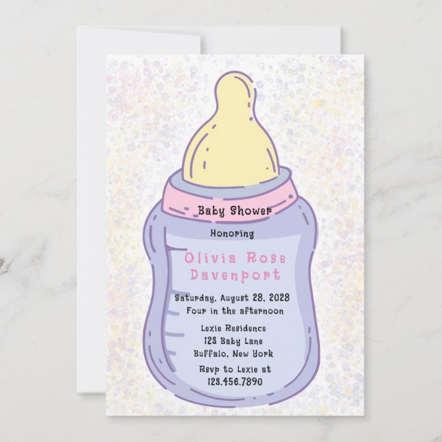 Baby Shower Cute Pastel Flaska Baby Inbjudningar (Framsida)