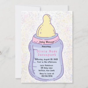 Baby Shower Cute Pastel Flaska Baby Inbjudningar