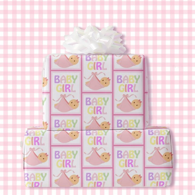Baby Shower Cute Pastel Rosa Blanket Presentpapper (Skapare uppladdad)