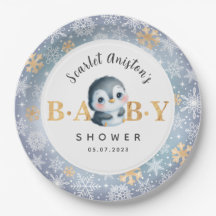 Baby Shower Cute Penguin Papper Tallrikar