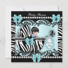 Baby Shower Cute Pojke Blue Zebra Snöre Inbjudningar