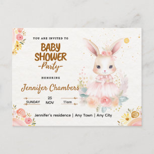 Baby Shower - Cute Rosa Bunny Redigerbar Vykort