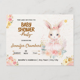 Baby Shower - Cute Rosa Bunny Redigerbar Vykort
