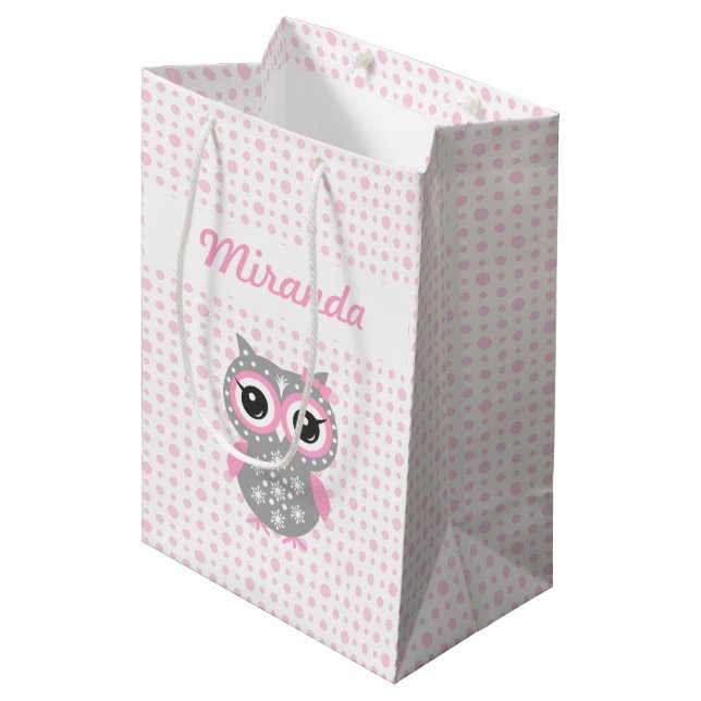 Baby Shower Cute Rosa Uggla Gift Bag (Framsidan Vinklad)