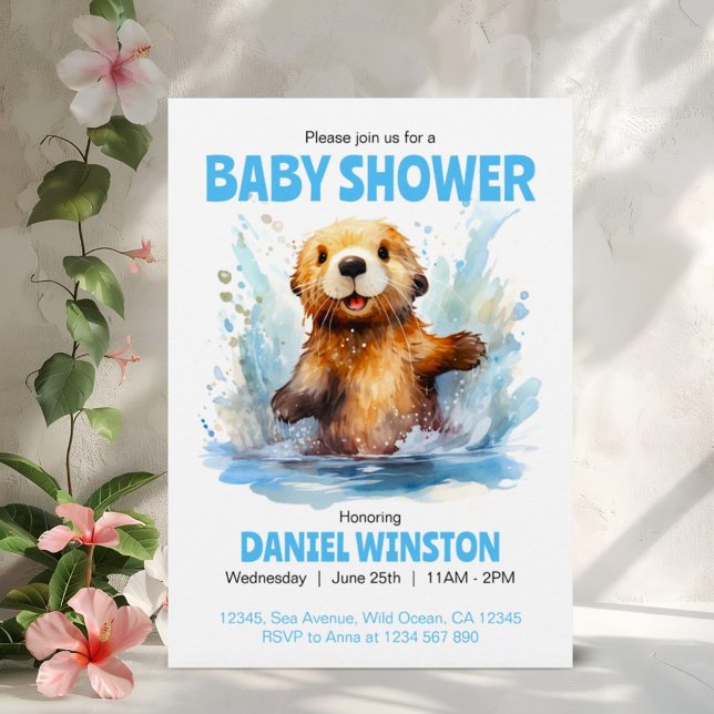 Baby Shower Cute Sea Otter i Vatten Personlig Inbjudningar (Skapare uppladdad)