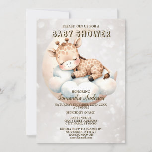 Baby Shower Cute Sleeping Baby Giraffe Animal Inbjudningar