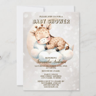 Baby Shower Cute Sleeping Baby Giraffe Animal Inbjudningar