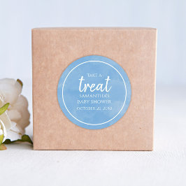 Baby Shower Cute Watercolor Blue Whimsical Treat Runt Klistermärke