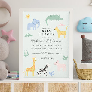 BABY SHOWER Cute Wildlife Baby djur Inbjudningar