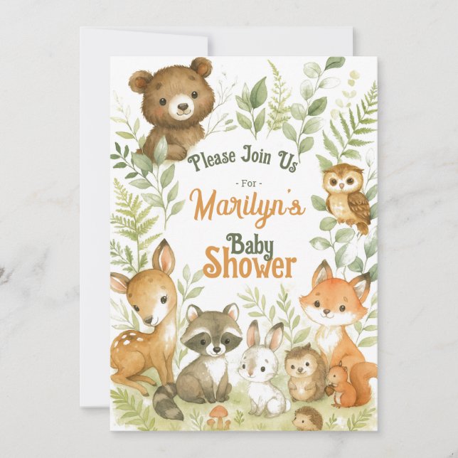 Baby Shower Cute Woodland Baby djur Inbjudningar (Framsida)