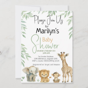Baby Shower Cuter Baby Vilda djur Inbjudningar