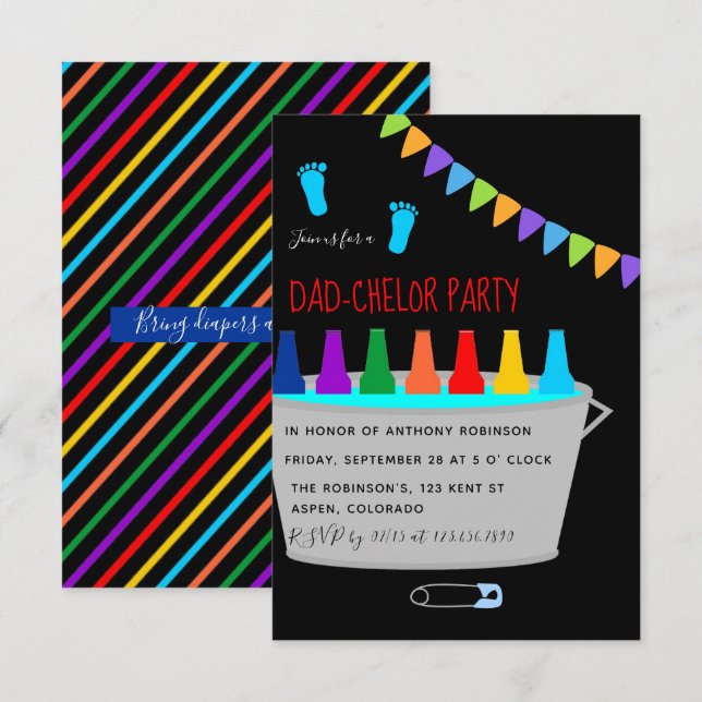 Baby Shower Dadchelor Beer Keg Party Inbjudningar (Fram/baksida)