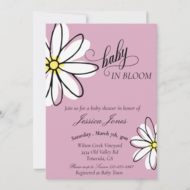 Baby Shower Daisy Doodle Baby i Bloom Inbjudningar (Framsida)