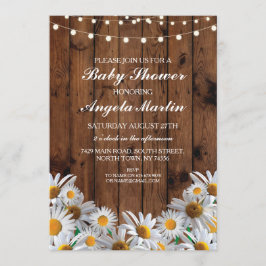 Baby Shower Daisy Wood Rustic Ljus Blommigt Inbjud Inbjudningar