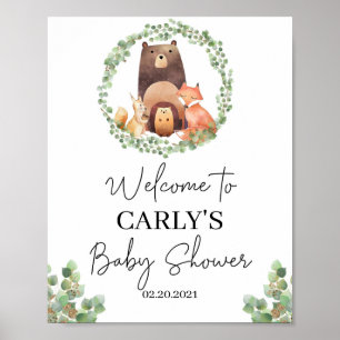 Baby Shower Decor Woodland animals  Välkomsttecken Poster