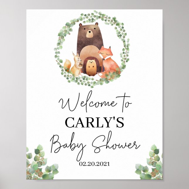 Baby Shower Decor|Woodland animals| Välkomsttecken Poster (Framsidan)