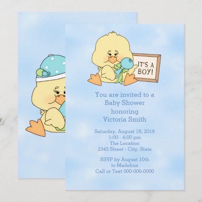 Baby Shower Det är en Boy Baby Anka Inbjudningar (Fram/baksida)