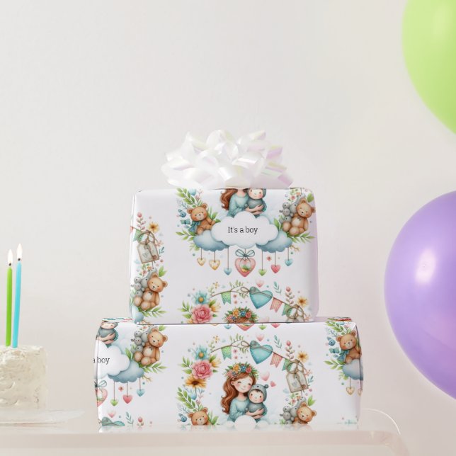 Baby Shower Det är en Boy Blue Wrapping Papper Presentpapper (Festgåvor)