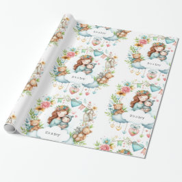 Baby Shower Det är en Boy Blue Wrapping Papper Presentpapper