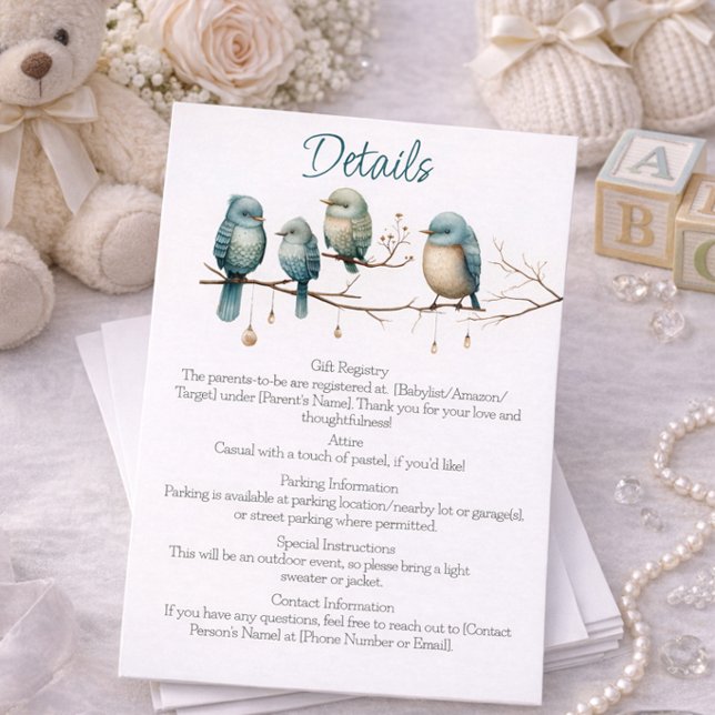 Baby Shower Detaljer Kort Söt Fågel Tema (Skapare uppladdad)
