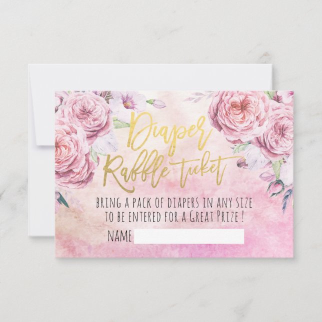 Baby Shower Diaper Raffle Biljett Bohemian Flowers Inbjudningar (Framsida)