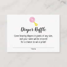 Baby Shower Diaper Raffle Biljett w/ Rosa Rattle