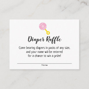 Baby Shower Diaper Raffle Biljett w/ Rosa Rattle Tilläggskort