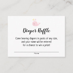 Baby Shower Diaper Raffle Biljett w/ Rosa Whale Tilläggskort