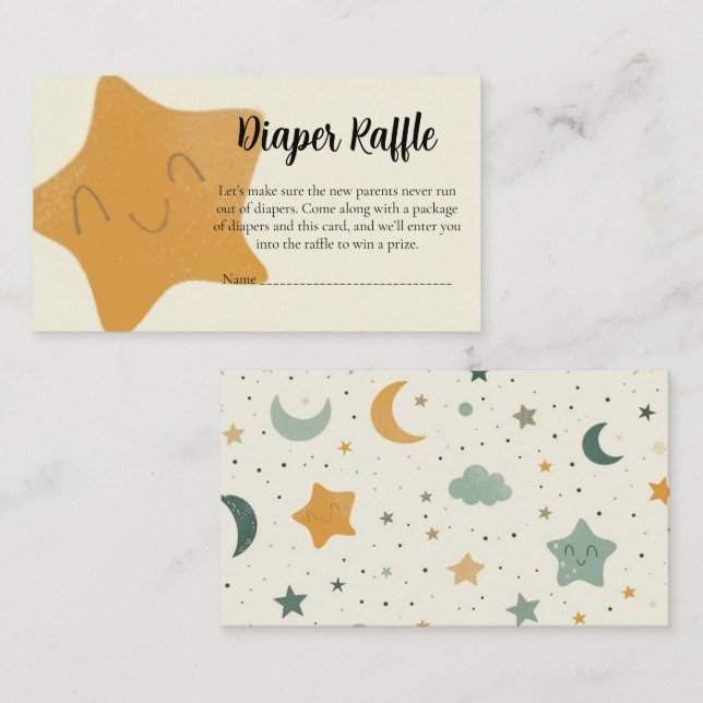 Baby Shower Diaper Raffle Card–Boho Stars & Moons Tilläggskort (Fram/baksida)