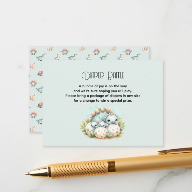 Baby Shower Diaper Raffle Card Dinosaur Dino Mite Tilläggskort (Fram/Back In Situ)