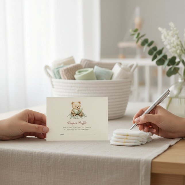 Baby Shower Diaper Raffle Card with Teddy Bear Tilläggskort (Skapare uppladdad)