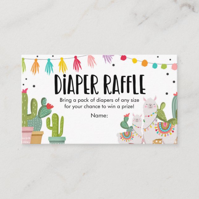Baby Shower Diaper Raffle Mexican Cactus Llama Tilläggskort (Framsida)
