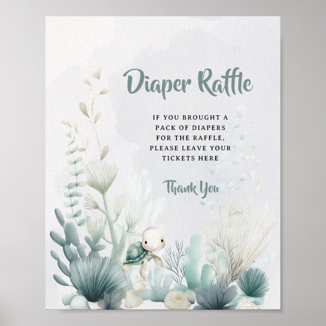 Baby Shower Diaper Raffle Sign Ocean Sea Themed  Poster (Framsidan)