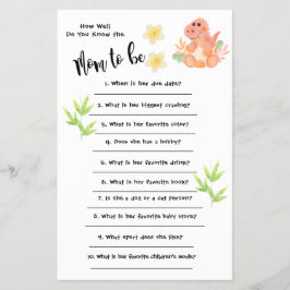 Baby Shower Dinosaur Hur väl du känner till kortet Flygblad