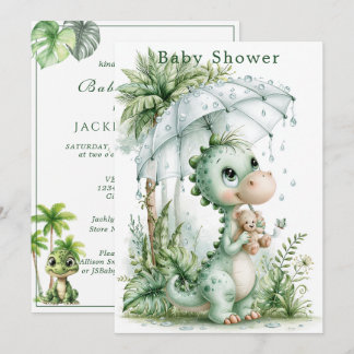 Baby Shower Dinosaur Paraply Tropiskt Tema Inbjudningar