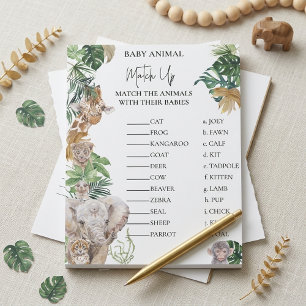 Baby Shower Djur-Safari Match Up spel Anteckningsblock