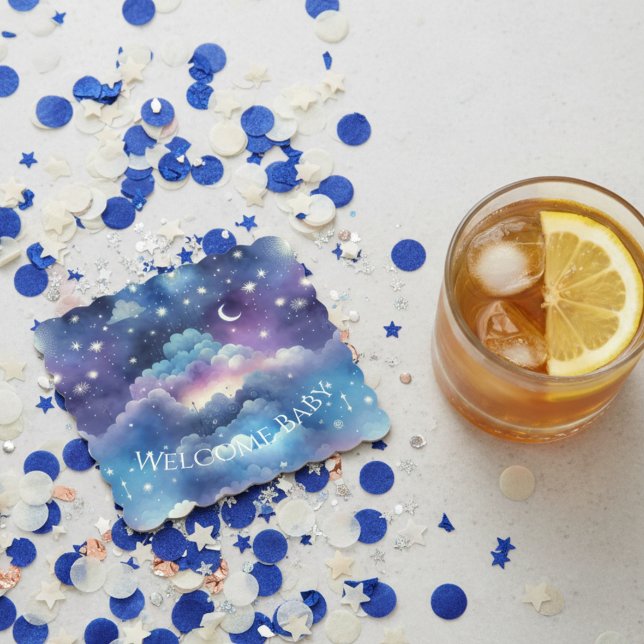 Baby Shower Drink Coaster – Celestial Dreamscape Underlägg Papper (Celestial stars baby shower drink coaster)